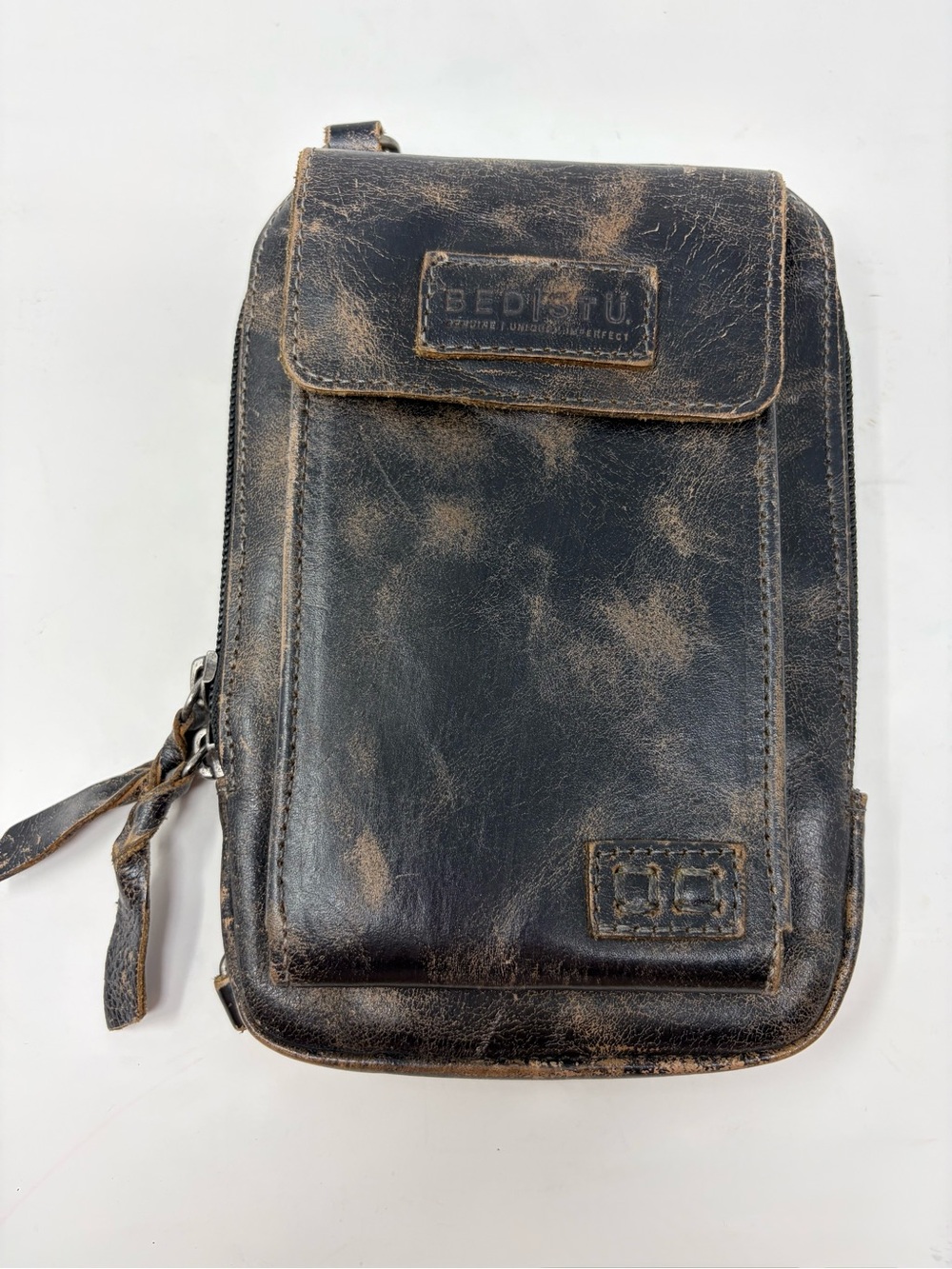 Bed Stu Leather Alelike Crossbody Phone Wallet Distressed Brown Lux